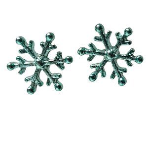 Snowflake Design Turquoise Glitter Stud Earrings Holiday Winter Fashion Jewelry